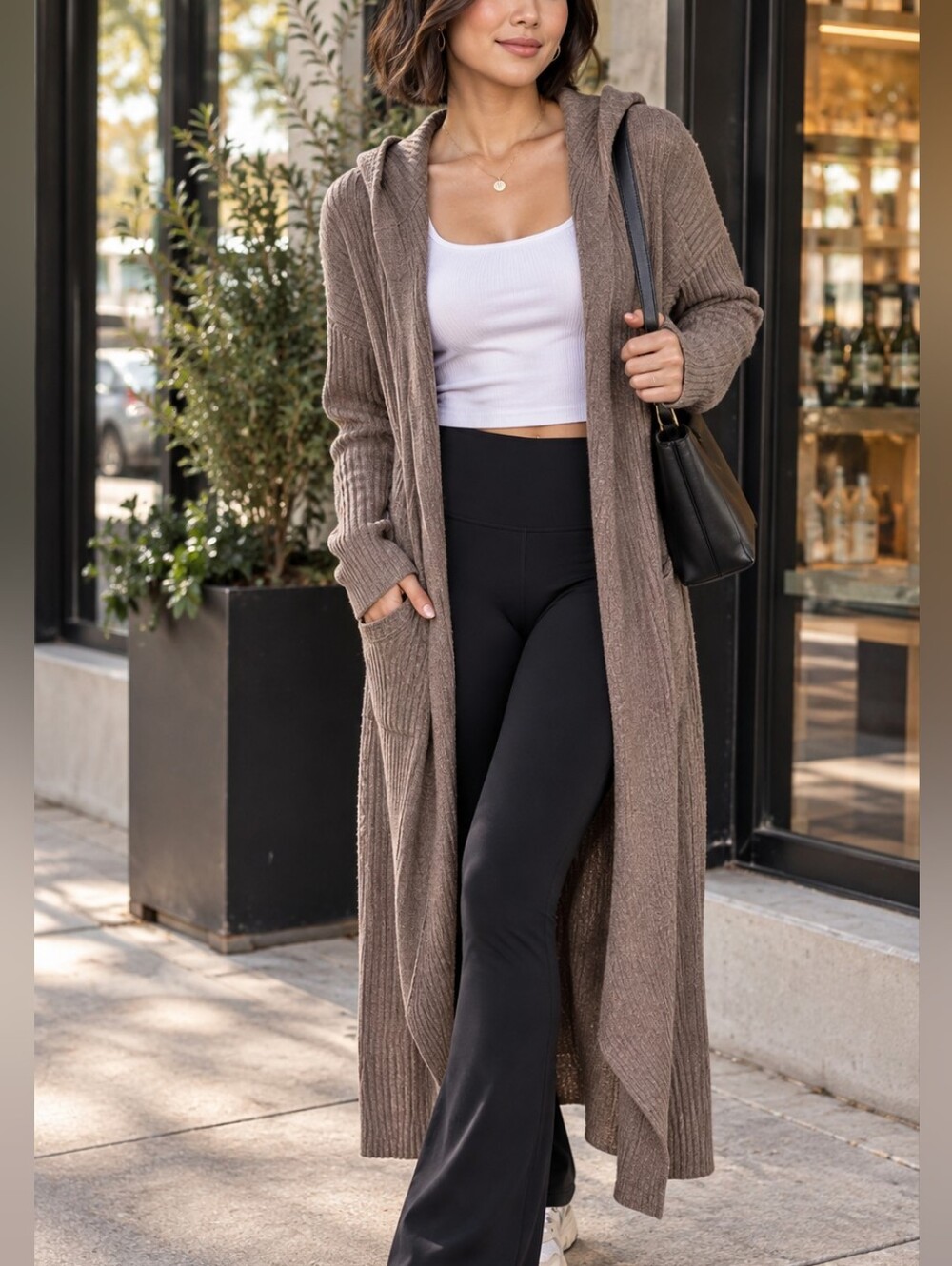 HALARA Long Hooded Ribbed Open Cardigan Women's Size XS